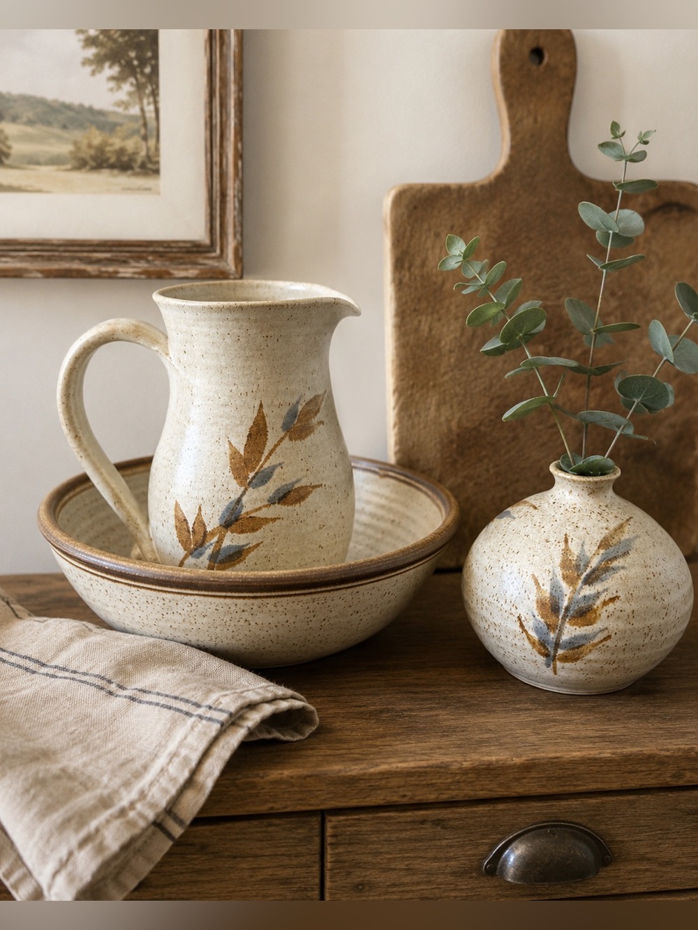 Vintage Linda Hamm Studio Pottery 3-Piece Set - Signed Art Stoneware